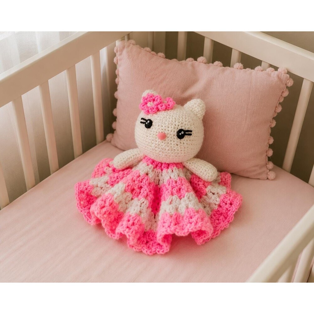 Crochet Hello Kitty Lovey Security Blanket Pink & White Baby Gift Handmade